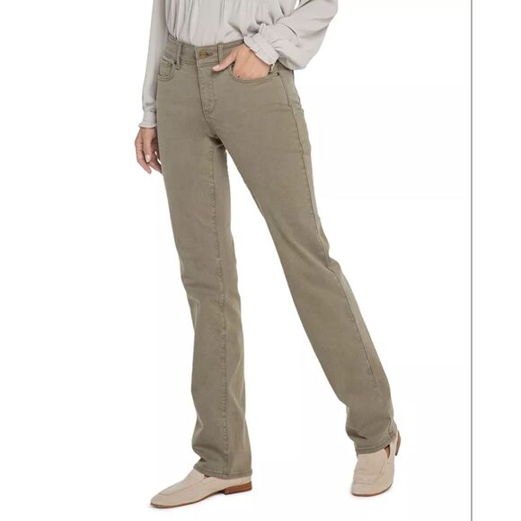 Not Your Daughters Jeans NYDJ Marilyn Straight Olive Military Green Pants 12 USA - Picture 1 of 7